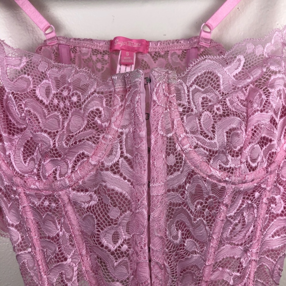 NWT Sugar Thrillz Floral Lace Corset Top with Matching Gloves - Picture 5 of 9